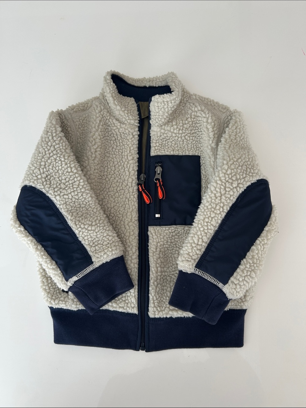 Crewcuts Cream Sherpa Jacket with Navy Trim